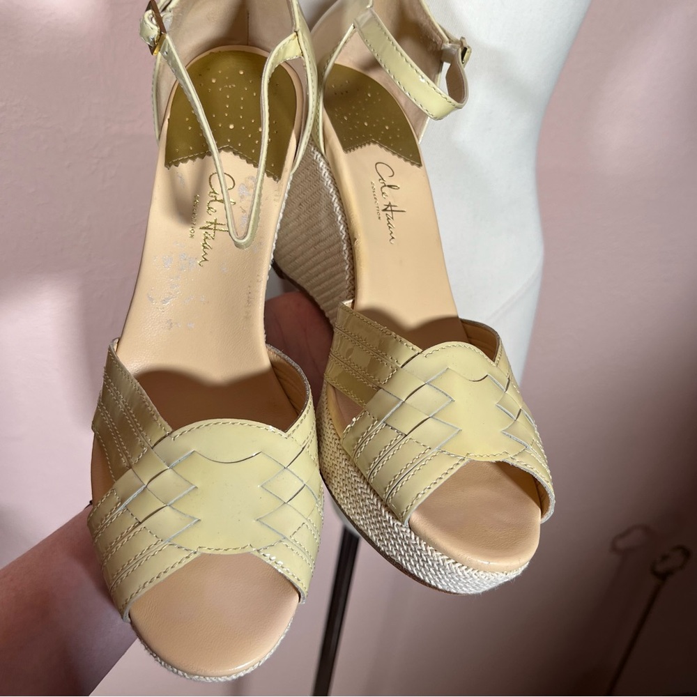 Cole Haan Classic Mobwife Cream leather Espadrilles wedge Heel Sandals shoe 9.5 - Picture 15 of 17
